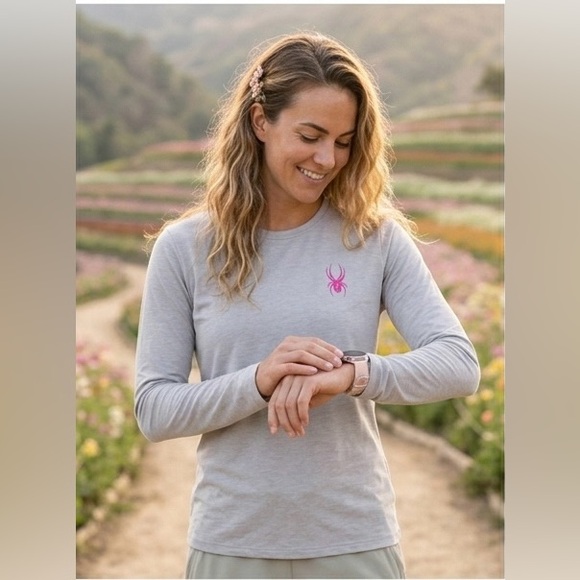 Spyder Tops - 🔥 Spyder Pink Graphic Logo Long Sleeve Shirt | Grey | Size L (Fits Med)